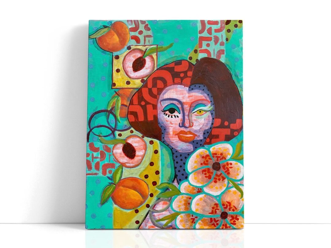 Peaches painting, acrylic on canvas